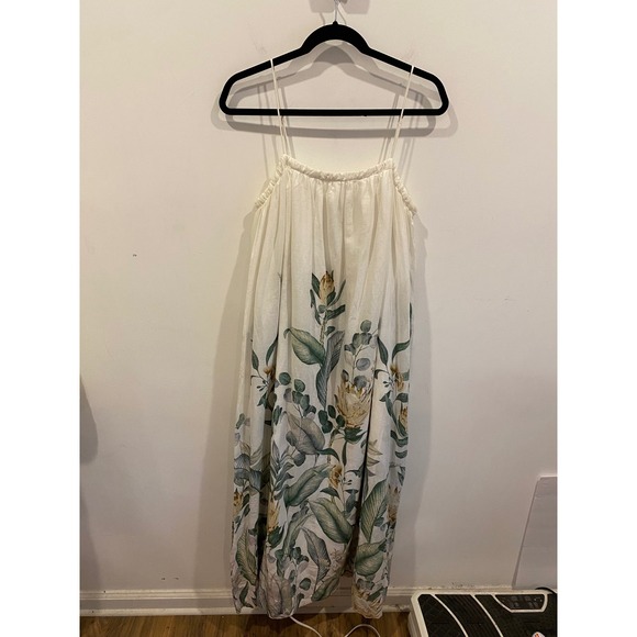 H&M Dresses & Skirts - White Floral Linen Cotton Blend‎ Midi Dress Boho Cottagecore